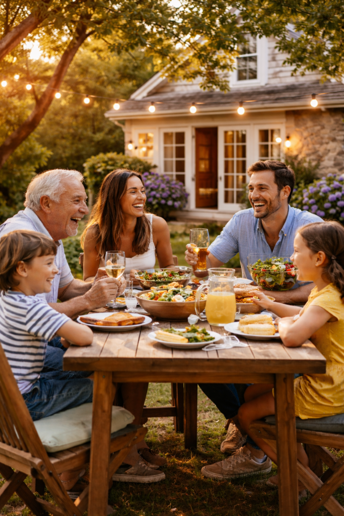 famille table exterieur